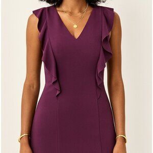 EnFocus Studio Purple Ruffle Sheath Dress Size 10 Amethyst V-Neck Zip Back